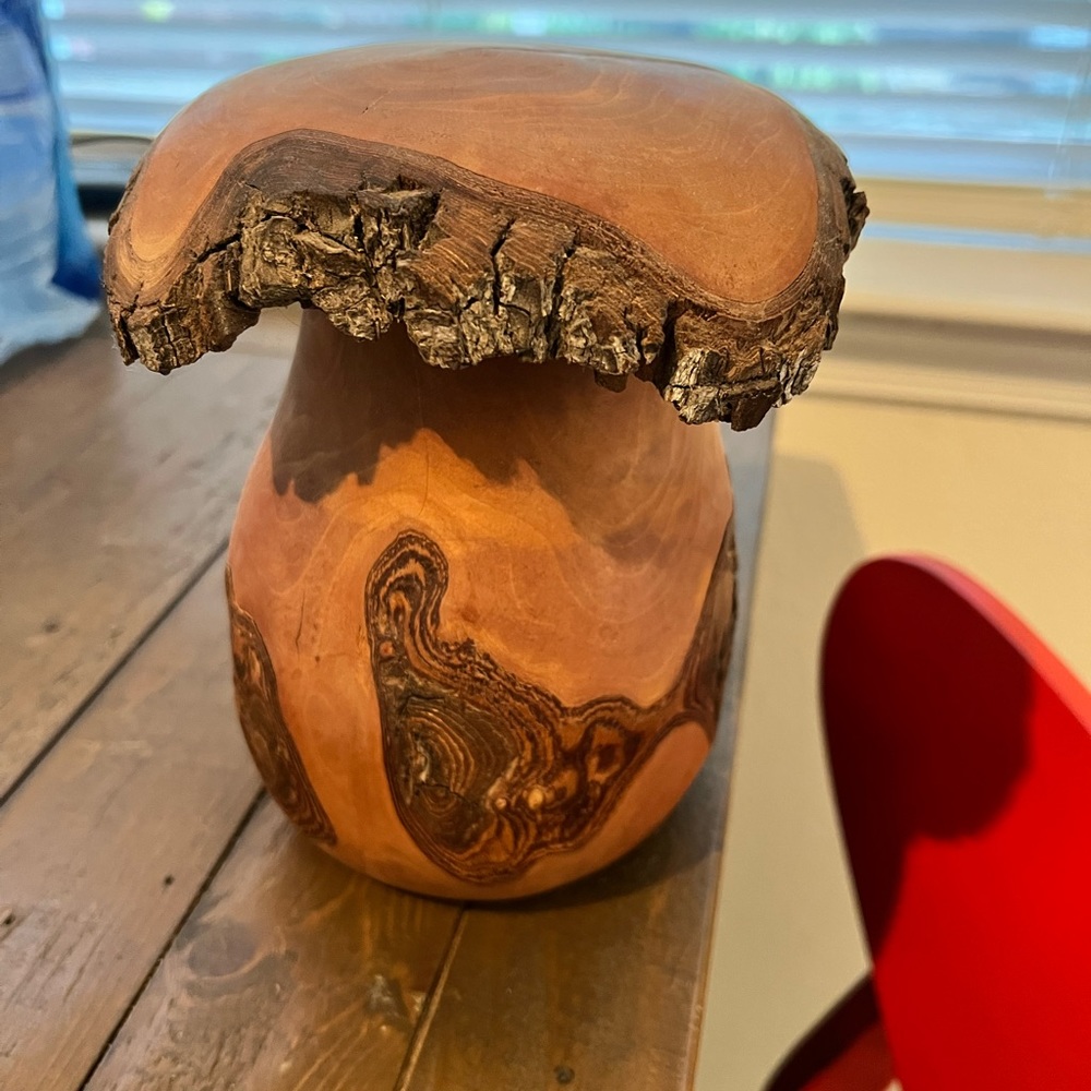 Artistic handmade wooden mushroom .